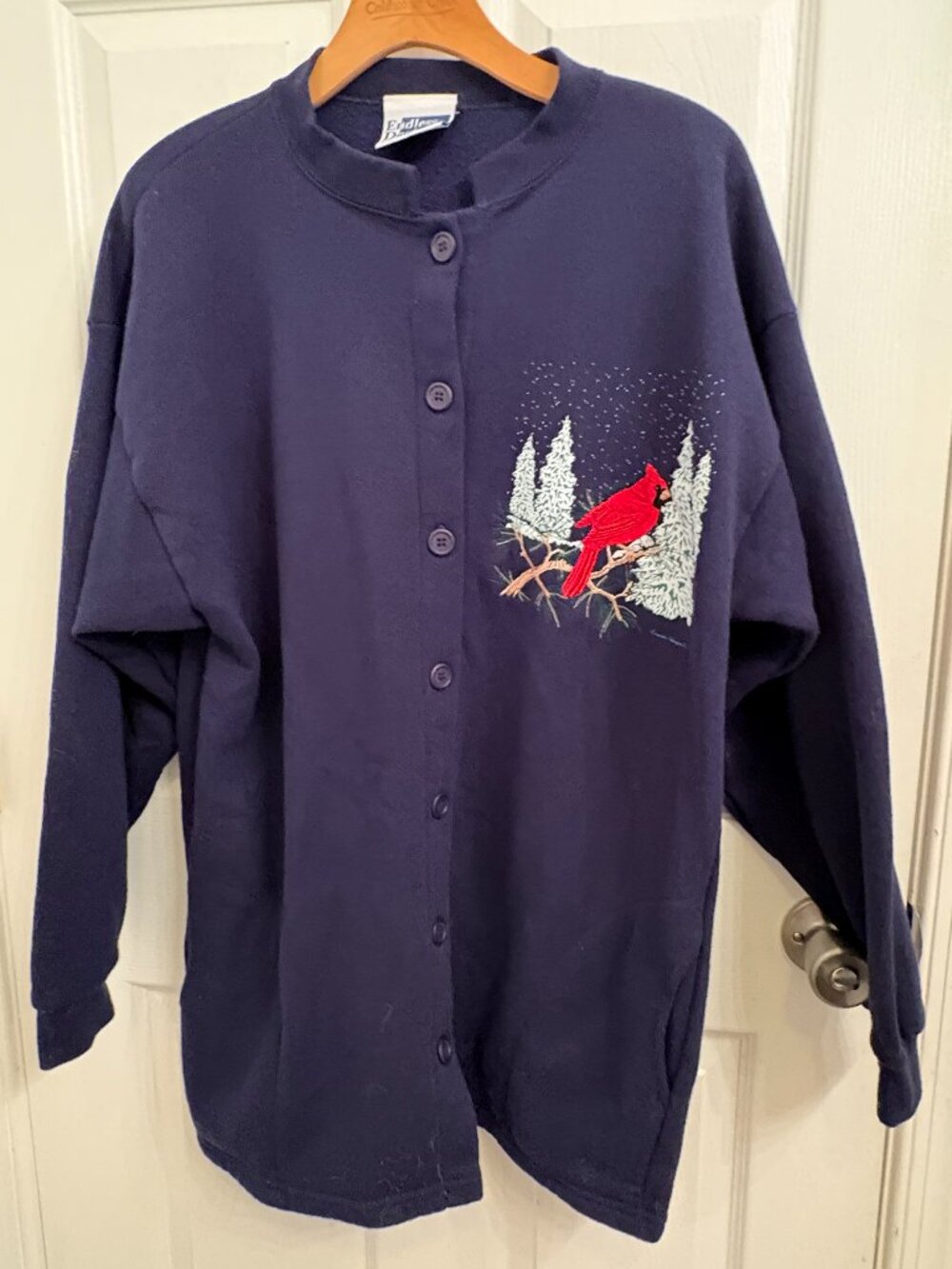 Endless Designs Cardinal Winter Embroidered Vintage Sweatshirt Cardigan size 2X